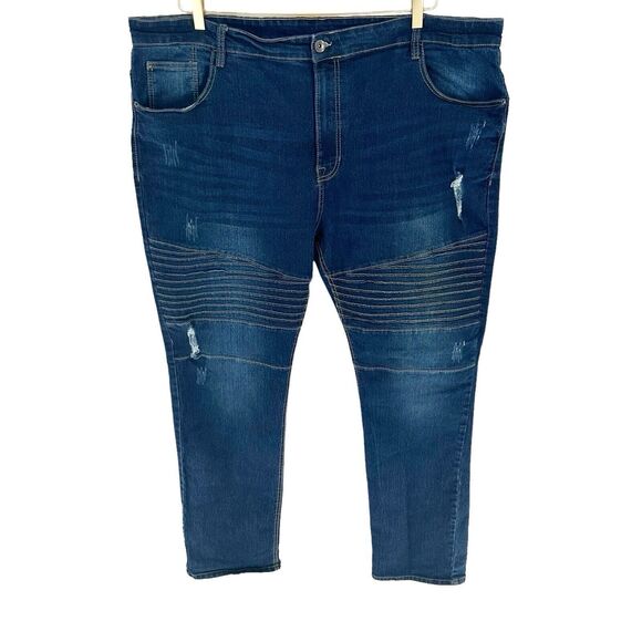 Southpole Jeans Mens 48 x 34 Blue Straight Moto Ripped Stretch Denim